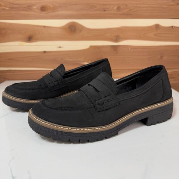 Modern Black Penny Loafers Chunky Platform Lug Sole Casual Comfort size 41 - Picture 1 of 9